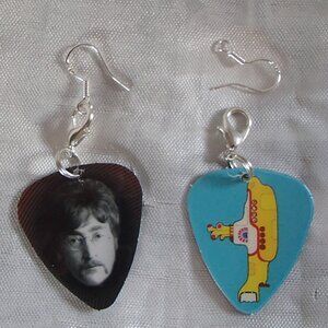 Beatles John Lennon Guitar Pick Zipper-Pull Handmade Earrings Yellow Submarine